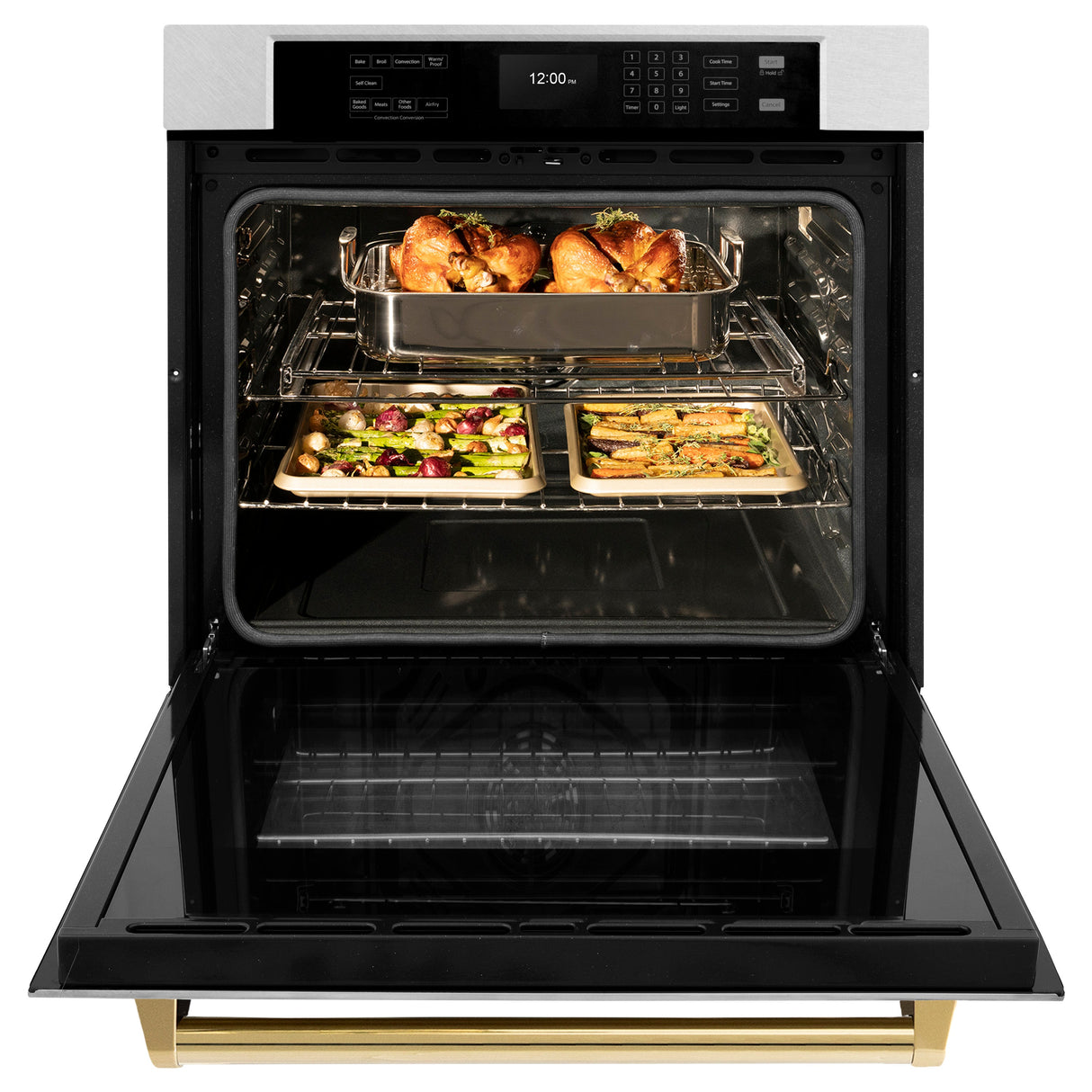 ZLINE 30 in. Autograph Edition Professional True Convection Single Wall Oven with Air Fry and Self Clean in Satin Stainless Steel with Polished Gold Handle (WASSZ-30-G)