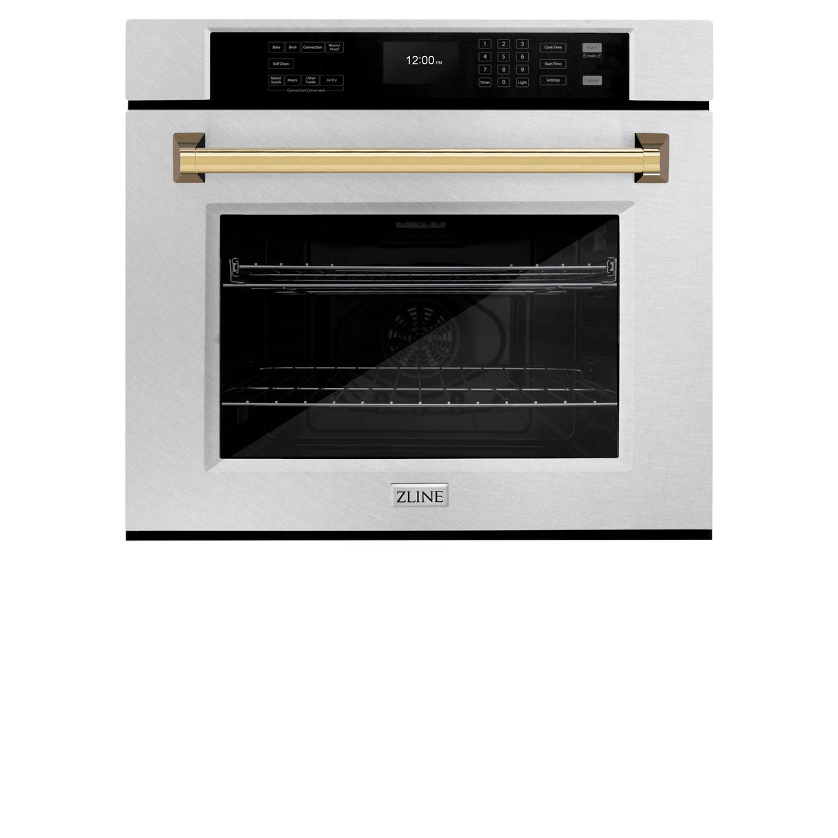 ZLINE 30 in. Autograph Edition Professional True Convection Single Wall Oven with Air Fry and Self Clean in Satin Stainless Steel with Polished Gold Handle (WASSZ-30-G)