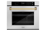 ZLINE 30 in. Autograph Edition Professional True Convection Single Wall Oven with Air Fry and Self Clean in Satin Stainless Steel with Polished Gold Handle (WASSZ-30-G)