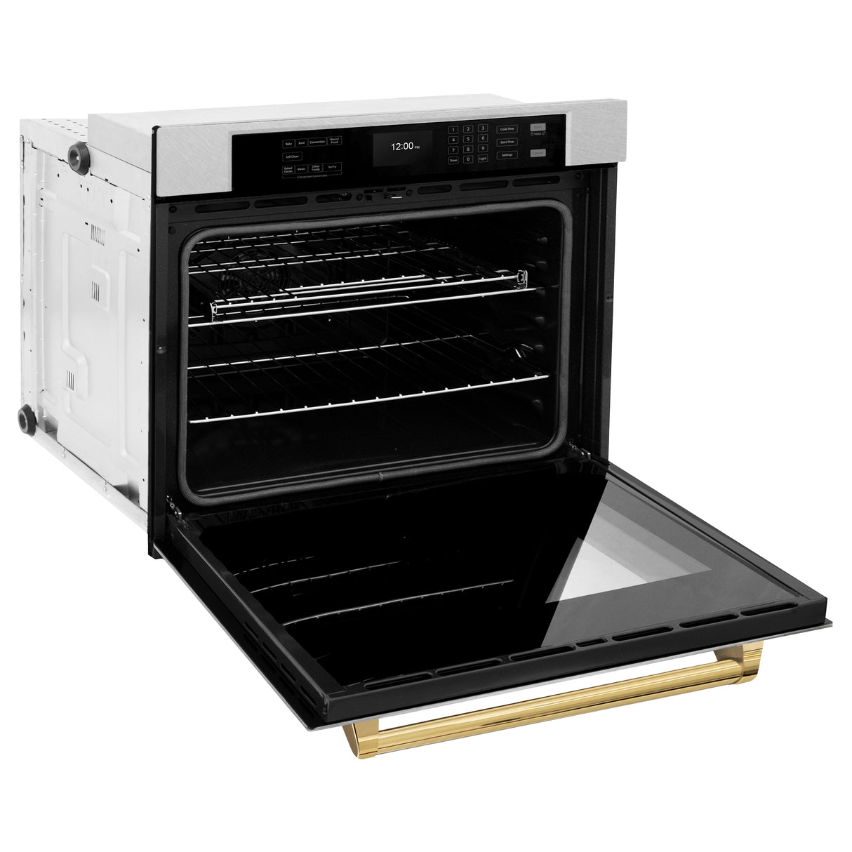 ZLINE 30 in. Autograph Edition Professional True Convection Single Wall Oven with Air Fry and Self Clean in Satin Stainless Steel with Polished Gold Handle (WASSZ-30-G)