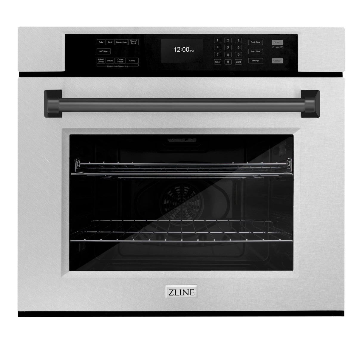 ZLINE 30 in. Autograph Edition Professional True Convection Single Wall Oven with Air Fry and Self Clean in Satin Stainless Steel with Matte Black Handle (WASSZ-30-MB)