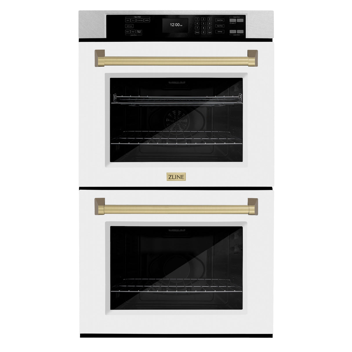 ZLINE 30 in. Autograph Edition Professional True Convection Double Wall Oven with Air Fry and Self Clean in Satin Stainless Steel with White Matte Doors and Champagne Bronze Handles (WADSZ-WM-30-CB)