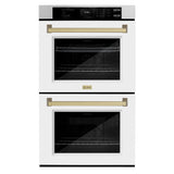 ZLINE 30 in. Autograph Edition Professional True Convection Double Wall Oven with Air Fry and Self Clean in Satin Stainless Steel with White Matte Doors and Champagne Bronze Handles (WADSZ-WM-30-CB)