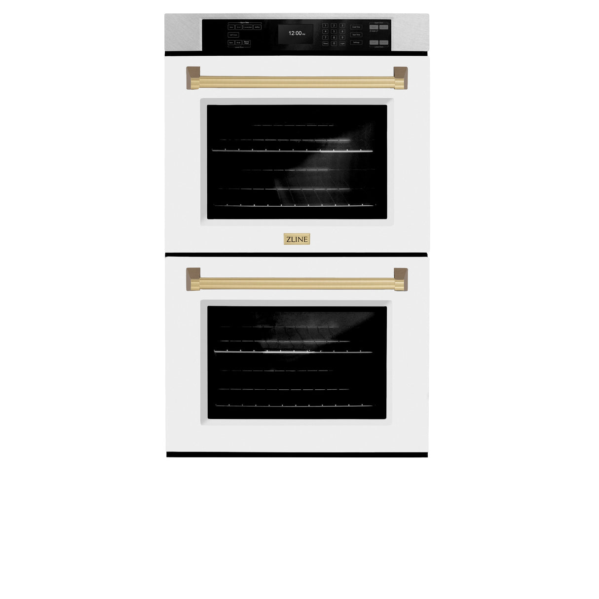 ZLINE 30 in. Autograph Edition Professional True Convection Double Wall Oven with Air Fry and Self Clean in Satin Stainless Steel with White Matte Doors and Champagne Bronze Handles (WADSZ-WM-30-CB)