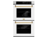 ZLINE 30 in. Autograph Edition Professional True Convection Double Wall Oven with Air Fry and Self Clean in Satin Stainless Steel with White Matte Doors and Champagne Bronze Handles (WADSZ-WM-30-CB)