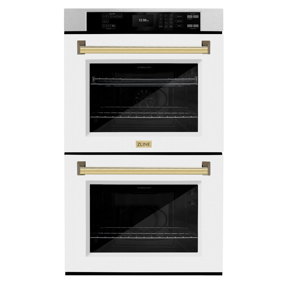ZLINE 30 in. Autograph Edition Professional True Convection Double Wall Oven with Air Fry and Self Clean in Satin Stainless Steel with White Matte Doors and Polished Gold Handles (WADSZ-WM-30-G)