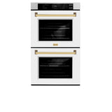 ZLINE 30 in. Autograph Edition Professional True Convection Double Wall Oven with Air Fry and Self Clean in Satin Stainless Steel with White Matte Doors and Polished Gold Handles (WADSZ-WM-30-G)