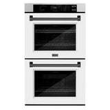 ZLINE 30 in. Autograph Edition Professional True Convection Double Wall Oven with Air Fry and Self Clean in Satin Stainless Steel with White Matte Doors and Matte Black Handles (WADSZ-WM-30-MB)