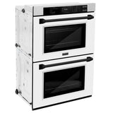 ZLINE 30 in. Autograph Edition Professional True Convection Double Wall Oven with Air Fry and Self Clean in Satin Stainless Steel with White Matte Doors and Matte Black Handles (WADSZ-WM-30-MB)