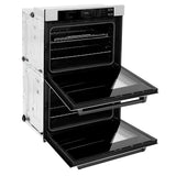 ZLINE 30 in. Autograph Edition Professional True Convection Double Wall Oven with Air Fry and Self Clean in Satin Stainless Steel with White Matte Doors and Matte Black Handles (WADSZ-WM-30-MB)