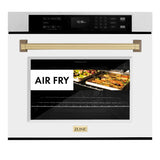 ZLINE 30 in. Autograph Edition Professional True Convection Single Wall Oven with Air Fry and Self Clean in Satin Stainless Steel with White Matte Door and Champagne Bronze Handle (WASSZ-WM-30-CB)