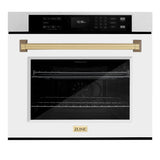 ZLINE 30 in. Autograph Edition Professional True Convection Single Wall Oven with Air Fry and Self Clean in Satin Stainless Steel with White Matte Door and Champagne Bronze Handle (WASSZ-WM-30-CB)