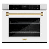 ZLINE 30 in. Autograph Edition Professional True Convection Single Wall Oven with Air Fry and Self Clean in Satin Stainless Steel with White Matte Door and Polished Gold Handle (WASSZ-WM-30-G)