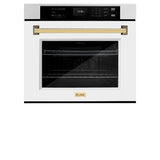 ZLINE 30 in. Autograph Edition Professional True Convection Single Wall Oven with Air Fry and Self Clean in Satin Stainless Steel with White Matte Door and Polished Gold Handle (WASSZ-WM-30-G)