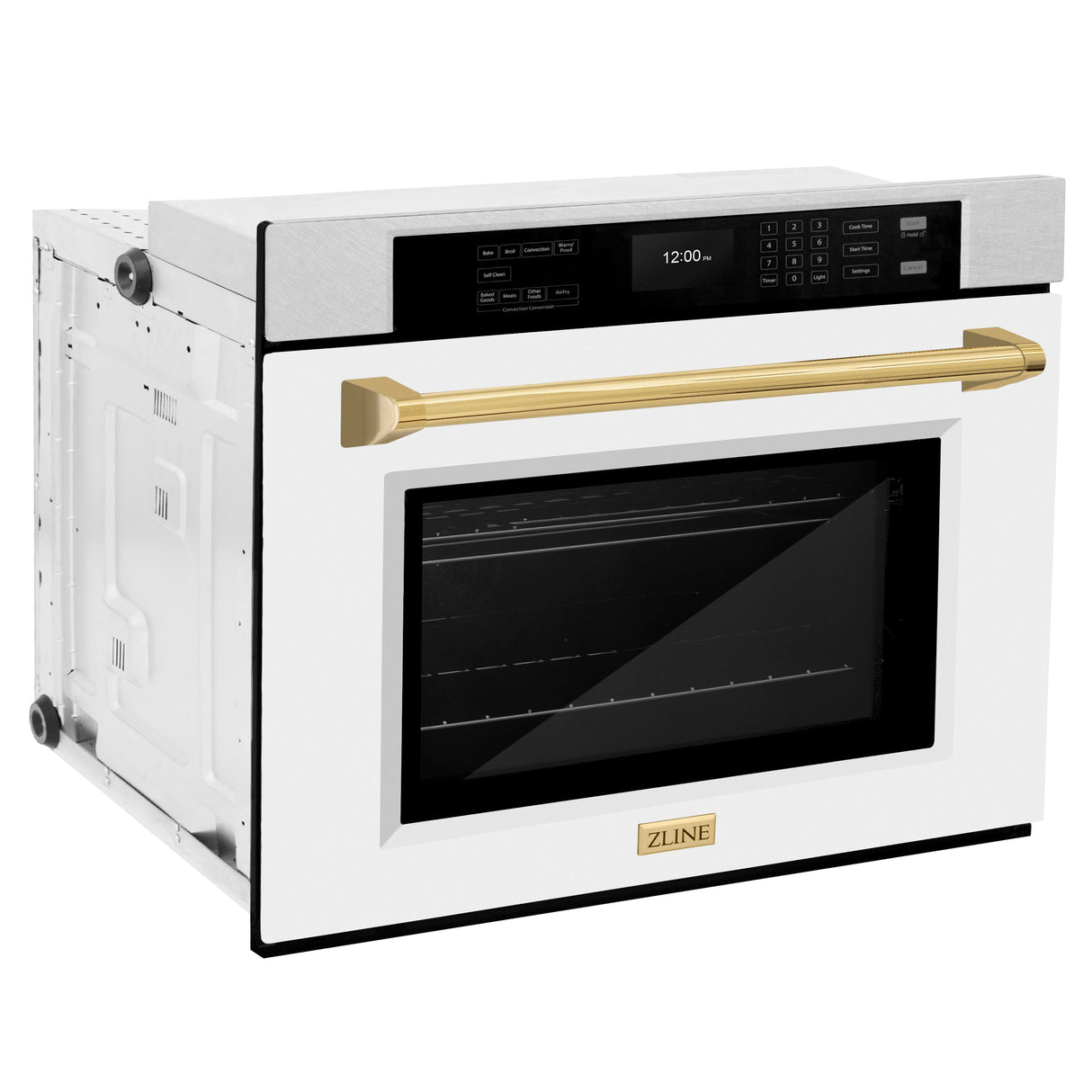 ZLINE 30 in. Autograph Edition Professional True Convection Single Wall Oven with Air Fry and Self Clean in Satin Stainless Steel with White Matte Door and Polished Gold Handle (WASSZ-WM-30-G)