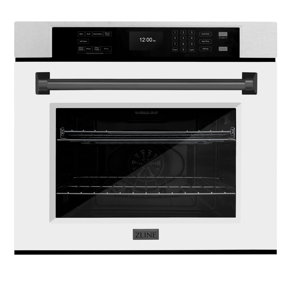 ZLINE 30 in. Autograph Edition Professional True Convection Single Wall Oven with Air Fry and Self Clean in Satin Stainless Steel with White Matte Door and Matte Black Handle (WASSZ-WM-30-MB)