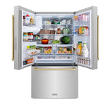 ZLINE Autograph Edition 36 in. 28.9 cu. ft. Standard-Depth French Door External Water Dispenser Refrigerator with Dual Ice Maker in Fingerprint-Resistant Stainless Steel and Champagne Bronze Traditional Handles (RSMZ-W-36-CB)