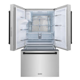 ZLINE Autograph Edition 36 in. 28.9 cu. ft. Standard-Depth French Door External Water Dispenser Refrigerator with Dual Ice Maker in Fingerprint-Resistant Stainless Steel and Matte Black Traditional Handles (RSMZ-W-36-MB)