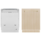 ZLINE Autograph Edition 24" Monument Series 3rd Rack Top Touch Control Tall Tub Dishwasher in Custom Panel Ready with Polished Gold Handle, 45dBa (DWMTZ-24-G)