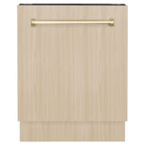 ZLINE Autograph Edition 24" Tallac Series 3rd Rack Top Control Built-In Tall Tub Dishwasher in Custom Panel Ready with Polished Gold Handle, 51dBa (DWVZ-24-G)
