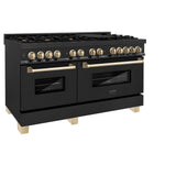 ZLINE Autograph Edition 60 in. 7.4 cu. ft. Legacy Dual Fuel Range with 9 Burner Gas Cooktop and 2 Electric Convection Ovens in Black Stainless Steel and Polished Gold Accents (RABZ-60-G)