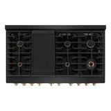 ZLINE Autograph Edition 48 in. 6.7 cu. ft. Paramount Double Oven Dual Fuel Range with 8 Burner Gas Cooktop in Black Stainless Steel and Polished Gold Accents (SDRBZ-48-G)