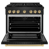 ZLINE Autograph Edition 36 in. 5.2 cu. ft. Paramount Gas Range with 6 Burner Cooktop and Convection Gas Oven in Black Stainless Steel and Champagne Bronze Accents (SGRBZ-36-CB)