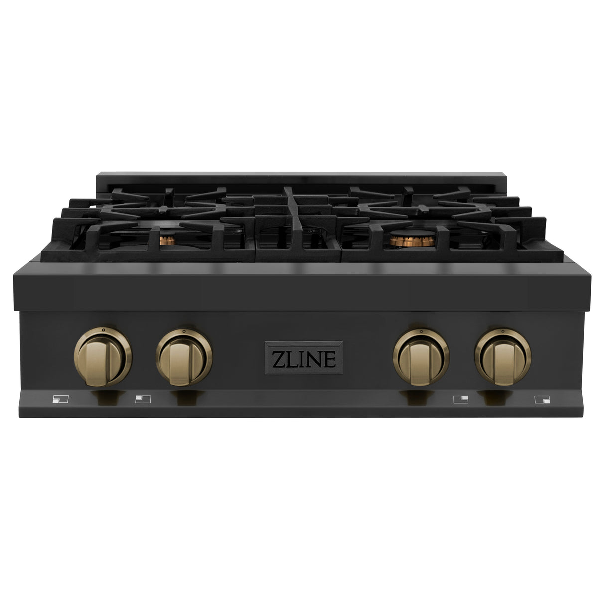 ZLINE Autograph Edition 30 in. Legacy Gas Rangetop with 4 Burners and Porcelain Cooktop in Black Stainless Steel with Champagne Bronze Accents (RTBZ-30-CB)
