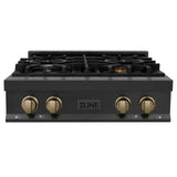 ZLINE Autograph Edition 30 in. Legacy Gas Rangetop with 4 Burners and Porcelain Cooktop in Black Stainless Steel with Champagne Bronze Accents (RTBZ-30-CB)