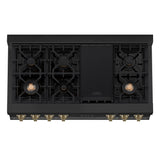 ZLINE Autograph Edition 48 in. Legacy Gas Rangetop with 7 Burners and Porcelain Cooktop in Black Stainless Steel with Champagne Bronze Accents (RTBZ-48-CB)