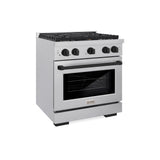 ZLINE Autograph Edition 30 in. 4.2 cu. ft. Paramount Dual Fuel Range with 4 Burner Gas Cooktop and Electric Convection Oven in Satin Stainless Steel with Matte Black Accents (SDRSZ-30-MB)