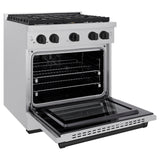 ZLINE Autograph Edition 30 in. 4.2 cu. ft. Paramount Dual Fuel Range with 4 Burner Gas Cooktop and Electric Convection Oven in Satin Stainless Steel with Matte Black Accents (SDRSZ-30-MB)