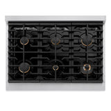 ZLINE Autograph Edition 36 in. 5.2 cu. ft. Paramount Dual Fuel Range with 6 Burner Gas Cooktop and Electric Convection Oven in Satin Stainless Steel with Polished Gold Accents (SDRSZ-36-G)