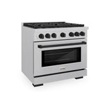 ZLINE Autograph Edition 36 in. 5.2 cu. ft. Paramount Dual Fuel Range with 6 Burner Gas Cooktop and Electric Convection Oven in Satin Stainless Steel with Matte Black Accents (SDRSZ-36-MB)