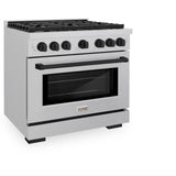 ZLINE Autograph Edition 36 in. 5.2 cu. ft. Paramount Dual Fuel Range with 6 Burner Gas Cooktop and Electric Convection Oven in Satin Stainless Steel with Matte Black Accents (SDRSZ-36-MB)