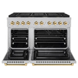 ZLINE Autograph Edition 48 in. 6.7 cu. ft. Paramount Double Oven Gas Range with 8 Burner Cooktop in Satin Stainless Steel and Polished Gold Accents (SGRSZ-48-G)