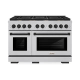 ZLINE Autograph Edition 48 in. 6.7 cu. ft. Paramount Double Oven Gas Range with 8 Burner Cooktop in Satin Stainless Steel and Matte Black Accents (SGRSZ-48-MB)