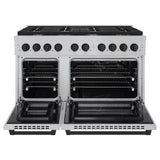 ZLINE Autograph Edition 48 in. 6.7 cu. ft. Paramount Double Oven Gas Range with 8 Burner Cooktop in Satin Stainless Steel and Matte Black Accents (SGRSZ-48-MB)