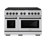 ZLINE Autograph Edition 48 in. 6.7 cu. ft. Paramount Double Oven Gas Range with 8 Burner Cooktop in Satin Stainless Steel and Matte Black Accents (SGRSZ-48-MB)