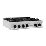 ZLINE Autograph Edition 36 in. Legacy Gas Rangetop with 6 Burners and Porcelain Cooktop in Satin Stainless Steel with Matte Black Accents (RTSZ-36-MB)