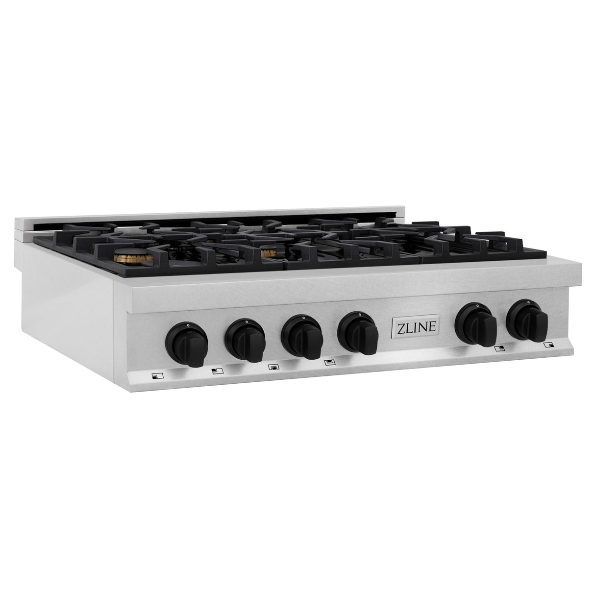 ZLINE Autograph Edition 36 in. Legacy Gas Rangetop with 6 Burners and Porcelain Cooktop in Satin Stainless Steel with Matte Black Accents (RTSZ-36-MB)