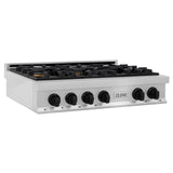 ZLINE Autograph Edition 36 in. Legacy Gas Rangetop with 6 Burners and Porcelain Cooktop in Satin Stainless Steel with Matte Black Accents (RTSZ-36-MB)