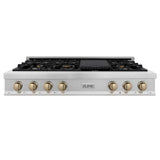 ZLINE Autograph Edition 48 in. Legacy Gas Rangetop with 7 Burners and Porcelain Cooktop in Satin Stainless Steel with Champagne Bronze Accents (RTSZ-48-CB)