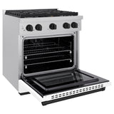 ZLINE Autograph Edition 30 in. 4.2 cu. ft. Paramount Dual Fuel Range with 4 Burner Gas Cooktop and Electric Convection Oven in Satin Stainless Steel with White Matte Door and Matte Black Accents (SDRSZ-WM-30-MB)
