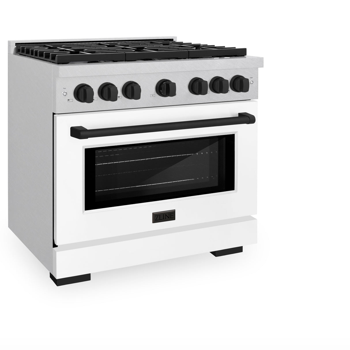 ZLINE Autograph Edition 36 in. 5.2 cu. ft. Paramount Dual Fuel Range with 6 Burner Gas Cooktop and Electric Convection Oven in Satin Stainless Steel with White Matte Door and Matte Black Accents (SDRSZ-WM-36-MB)