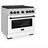 ZLINE Autograph Edition 36 in. 5.2 cu. ft. Paramount Dual Fuel Range with 6 Burner Gas Cooktop and Electric Convection Oven in Satin Stainless Steel with White Matte Door and Matte Black Accents (SDRSZ-WM-36-MB)
