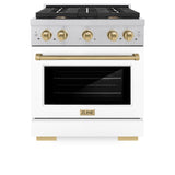 ZLINE Autograph Edition 30 in. 4.2 cu. ft. Paramount Gas Range with 4 Burner Cooktop and Convection Gas Oven in Satin Stainless Steel with White Matte Door and Champagne Bronze Accents (SGRSZ-WM-30-CB)