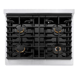 ZLINE Autograph Edition 30 in. 4.2 cu. ft. Paramount Gas Range with 4 Burner Cooktop and Convection Gas Oven in Satin Stainless Steel with White Matte Door and Champagne Bronze Accents (SGRSZ-WM-30-CB)