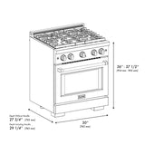 ZLINE Autograph Edition 30 in. 4.2 cu. ft. Paramount Gas Range with 4 Burner Cooktop and Convection Gas Oven in Satin Stainless Steel with White Matte Door and Polished Gold Accents (SGRSZ-WM-30-G)