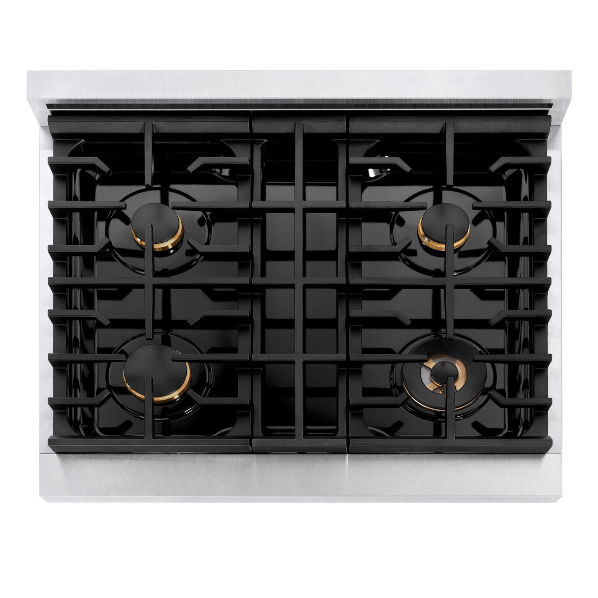 ZLINE Autograph Edition 30 in. 4.2 cu. ft. Paramount Gas Range with 4 Burner Cooktop and Convection Gas Oven in Satin Stainless Steel with White Matte Door and Polished Gold Accents (SGRSZ-WM-30-G)